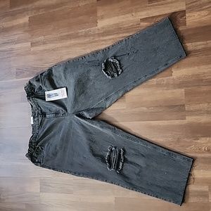 Black Distressed Straight Jeans